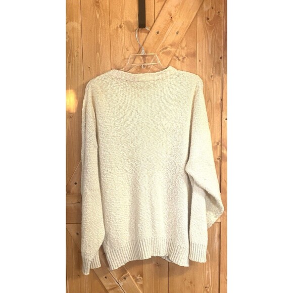 Vintage Greek Cotton Fisherman Cardigan XL Slouchy Cream Textured Knit 90s - Picture 3 of 12
